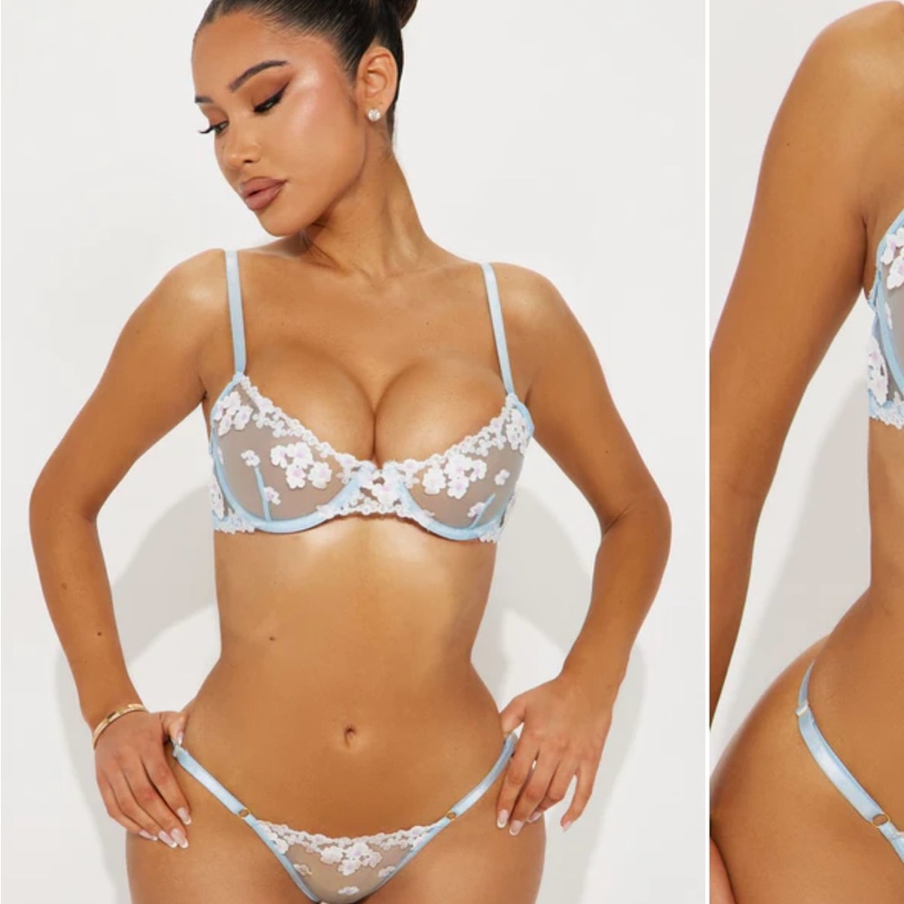Garden Of Love Embroidered 2 Piece Set - Light Blue